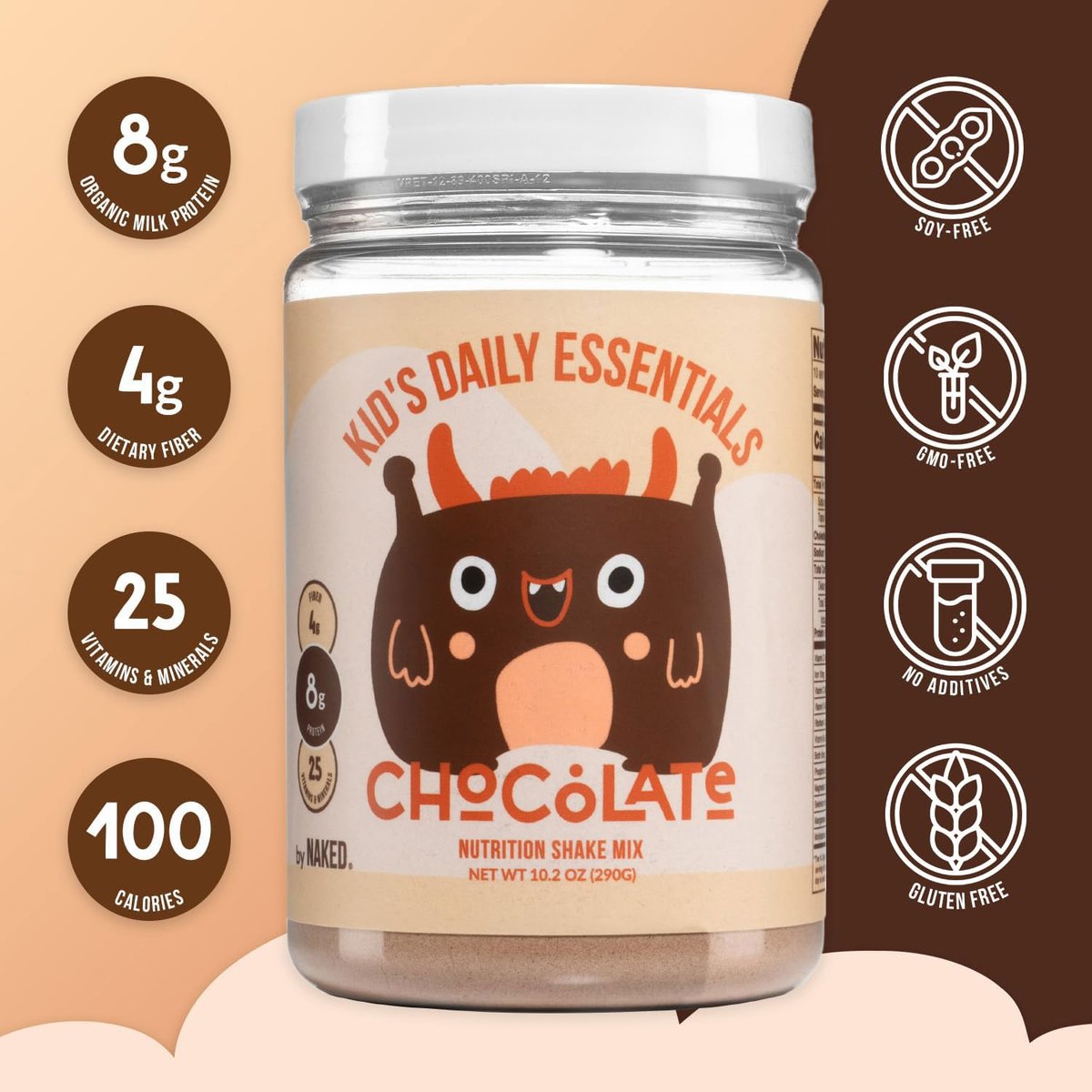 NAKED Chocolate Kids Daily Essentials – Protein-Shake für Kinder mit Bio-Milch, 6 Bio-Gemüsesorten, 25 Vitaminen und Mineralstoffen, ohne künstliche Süßstoffe, Aromen, Farben oder Konservierungsstoffe