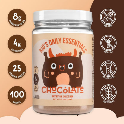 NAKED Chocolate Kids Daily Essentials – Protein-Shake für Kinder mit Bio-Milch, 6 Bio-Gemüsesorten, 25 Vitaminen und Mineralstoffen, ohne künstliche Süßstoffe, Aromen, Farben oder Konservierungsstoffe