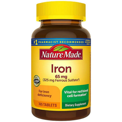 Nature Made Eisen 65 mg Tabletten (aus Eisensulfat) für die Bildung roter Blutkörperchen, 365 Stück