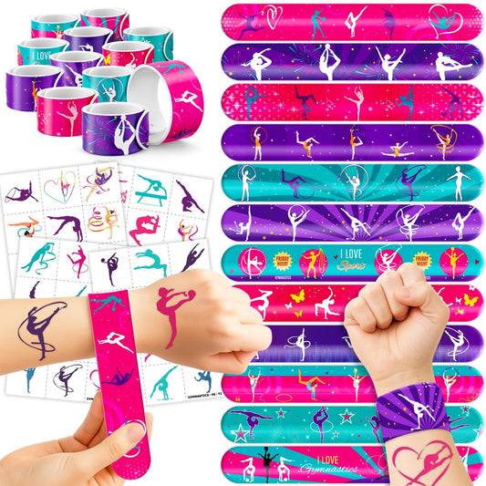 72-teiliges Set Turnparty-Geschenke: 48 Tattoos & 24 Slap-Armbänder – Perfekt für Turnen-Geburtstage, Schulpreise und Weihnachtsgeschenke für Kinder
