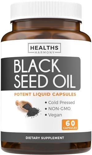 Schwarzkümmelöl - 60 Weichkapseln (Non-GMO & vegan) Premium kaltgepresstes Nigella Sativa mit Vitamin E - 500 mg pro Kapsel, 1000 mg pro 2 Kapseln