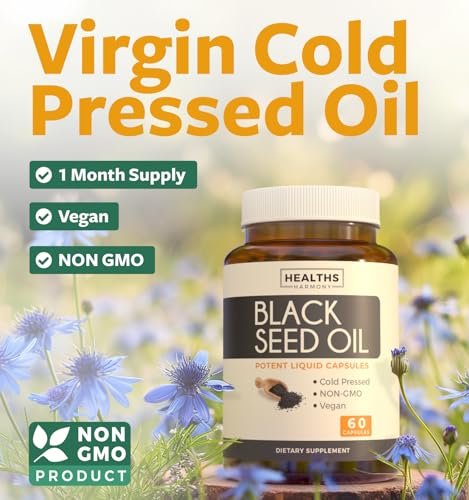 Schwarzkümmelöl - 60 Weichkapseln (Non-GMO & vegan) Premium kaltgepresstes Nigella Sativa mit Vitamin E - 500 mg pro Kapsel, 1000 mg pro 2 Kapseln