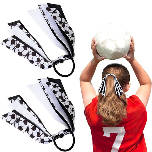 2er-Set Fußball-Haargummis für Mädchen – Elastische Zopfhalter mit Schleifenband – Perfekt für Fans, Teams & Partys
