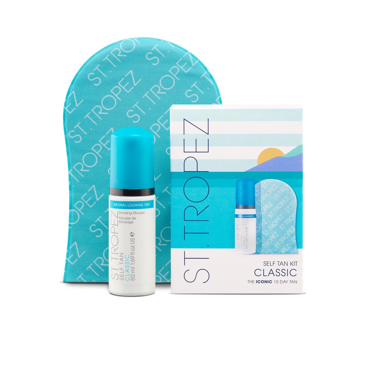 St.Tropez Self Tan Classic Mini Kit: Reisegröße Bronzierender Mousse und Applikator-Handschuh für gleichmäßige, natürliche Bräune, vegan