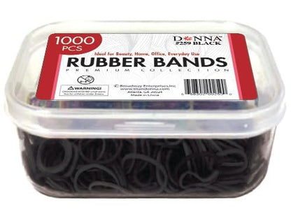 DONNA 1000 Stück Schwarze Haargummis – Robuste elastische Haarbänder für Zöpfe, Twists und Pferdeschwänze – No-Snag Stretchbänder für alle Haartypen – Wiederverwendbare Styling-Elastiken in Aufbewahrungsbox