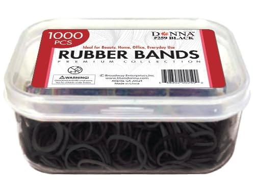 DONNA 1000 Stück Schwarze Haargummis – Robuste elastische Haarbänder für Zöpfe, Twists und Pferdeschwänze – No-Snag Stretchbänder für alle Haartypen – Wiederverwendbare Styling-Elastiken in Aufbewahrungsbox