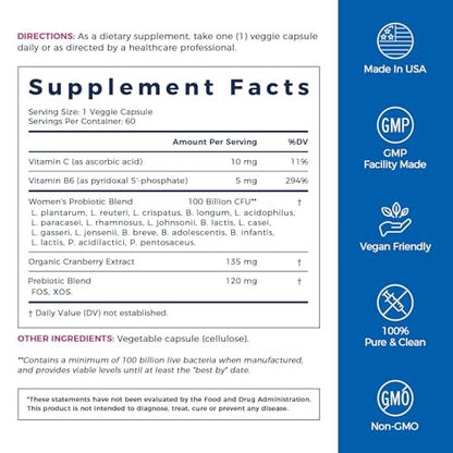 NewRhythm Probiotika für Frauen – P-5-P, Vitamin C & Bio-Cranberry – 100 Milliarden KBE, 18 Stämme – Präbiotika & Vaginalprobiotika für Verdauungsgesundheit & pH-Gleichgewicht – 60 Kapseln – Ohne Milchprodukte