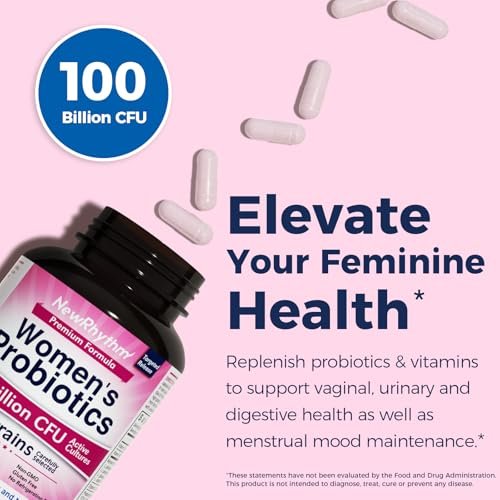 NewRhythm Probiotika für Frauen – P-5-P, Vitamin C & Bio-Cranberry – 100 Milliarden KBE, 18 Stämme – Präbiotika & Vaginalprobiotika für Verdauungsgesundheit & pH-Gleichgewicht – 60 Kapseln – Ohne Milchprodukte