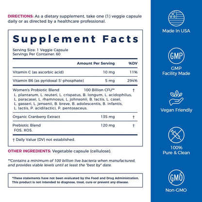 NewRhythm Probiotika für Frauen – P-5-P, Vitamin C & Bio-Cranberry – 100 Milliarden KBE, 18 Stämme – Präbiotika & Vaginalprobiotika für Verdauungsgesundheit & pH-Gleichgewicht – 60 Kapseln – Ohne Milchprodukte