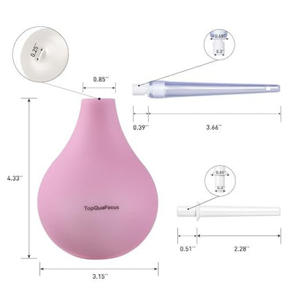 TopQuaFocus 8oz Einlaufbirnen-Set – Anal- und Vaginaldusche mit Silikonbirne und 4 austauschbaren Aufsätzen (Pink, 224ml)