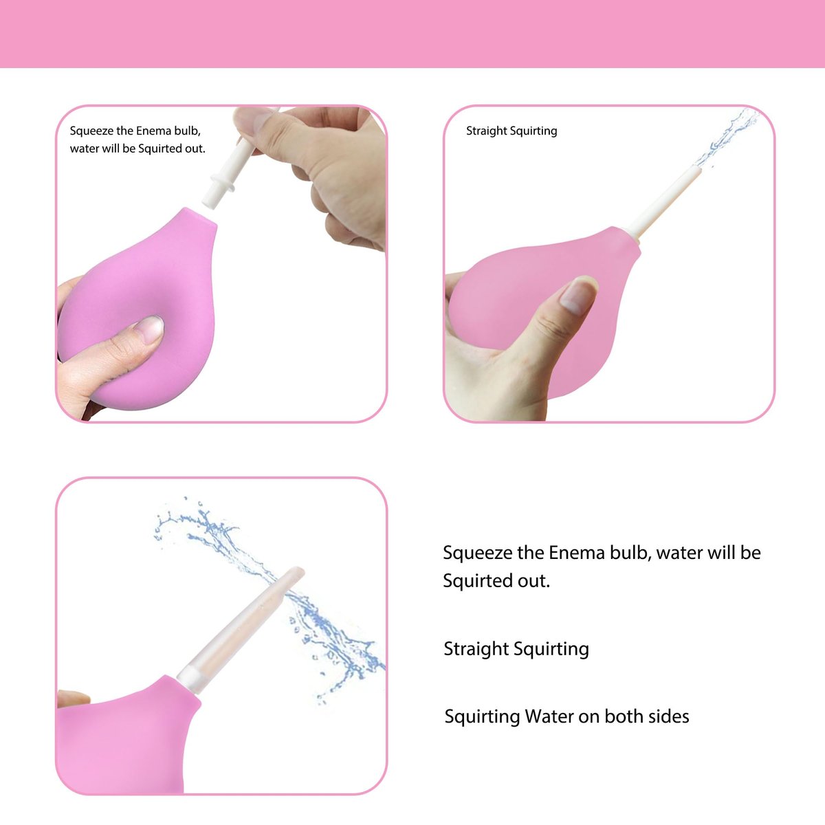 TopQuaFocus 8oz Einlaufbirnen-Set – Anal- und Vaginaldusche mit Silikonbirne und 4 austauschbaren Aufsätzen (Pink, 224ml)
