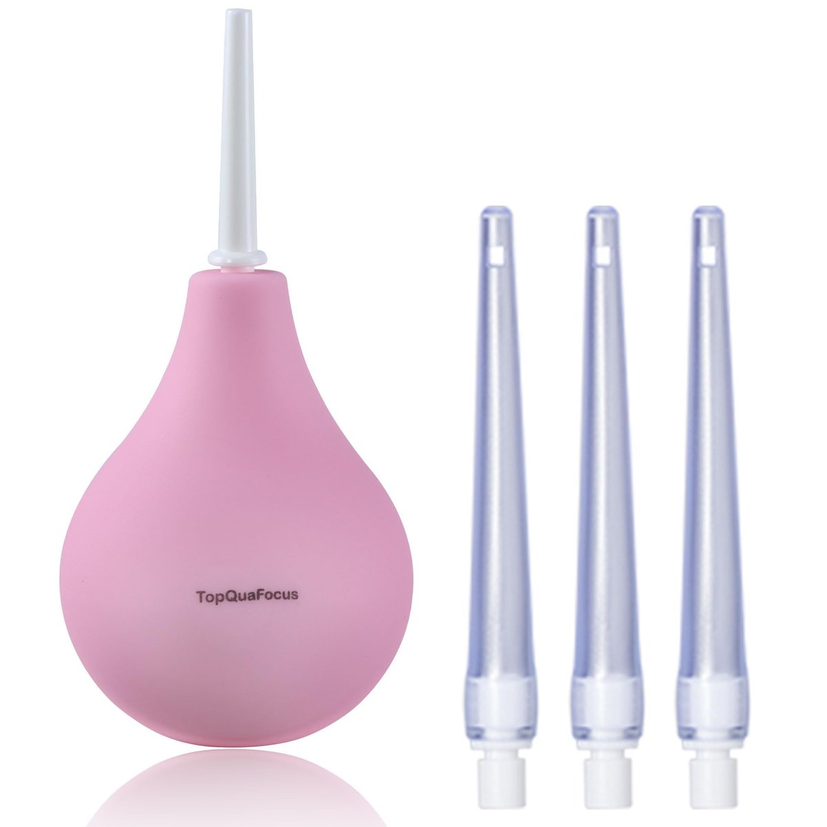 TopQuaFocus 8oz Einlaufbirnen-Set – Anal- und Vaginaldusche mit Silikonbirne und 4 austauschbaren Aufsätzen (Pink, 224ml)