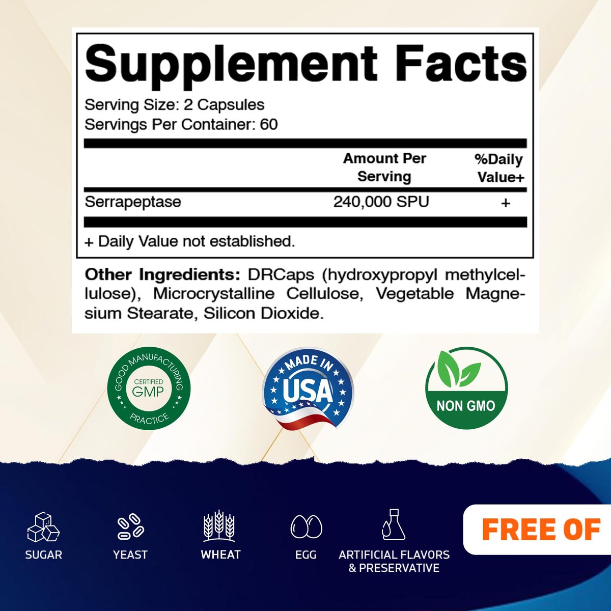 Vitamatic Serrapeptase 240.000 SPU, 120 Kapseln mit verzögerter Freisetzung - magensaftresistent - Nicht-GVO - Hergestellt in den USA