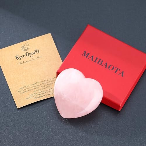 MAIBAOTA 60 mm Rosenquarz Herzstein – Geschenk für Mama & Frauen, natürlicher Reiki-Heilstein, poliertes Herz