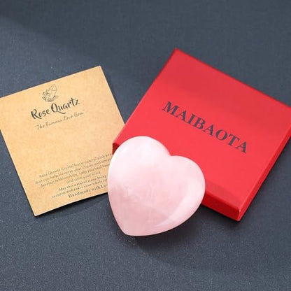 MAIBAOTA 60 mm Rosenquarz Herzstein – Geschenk für Mama & Frauen, natürlicher Reiki-Heilstein, poliertes Herz