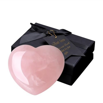 MAIBAOTA 60 mm Rosenquarz Herzstein – Geschenk für Mama & Frauen, natürlicher Reiki-Heilstein, poliertes Herz