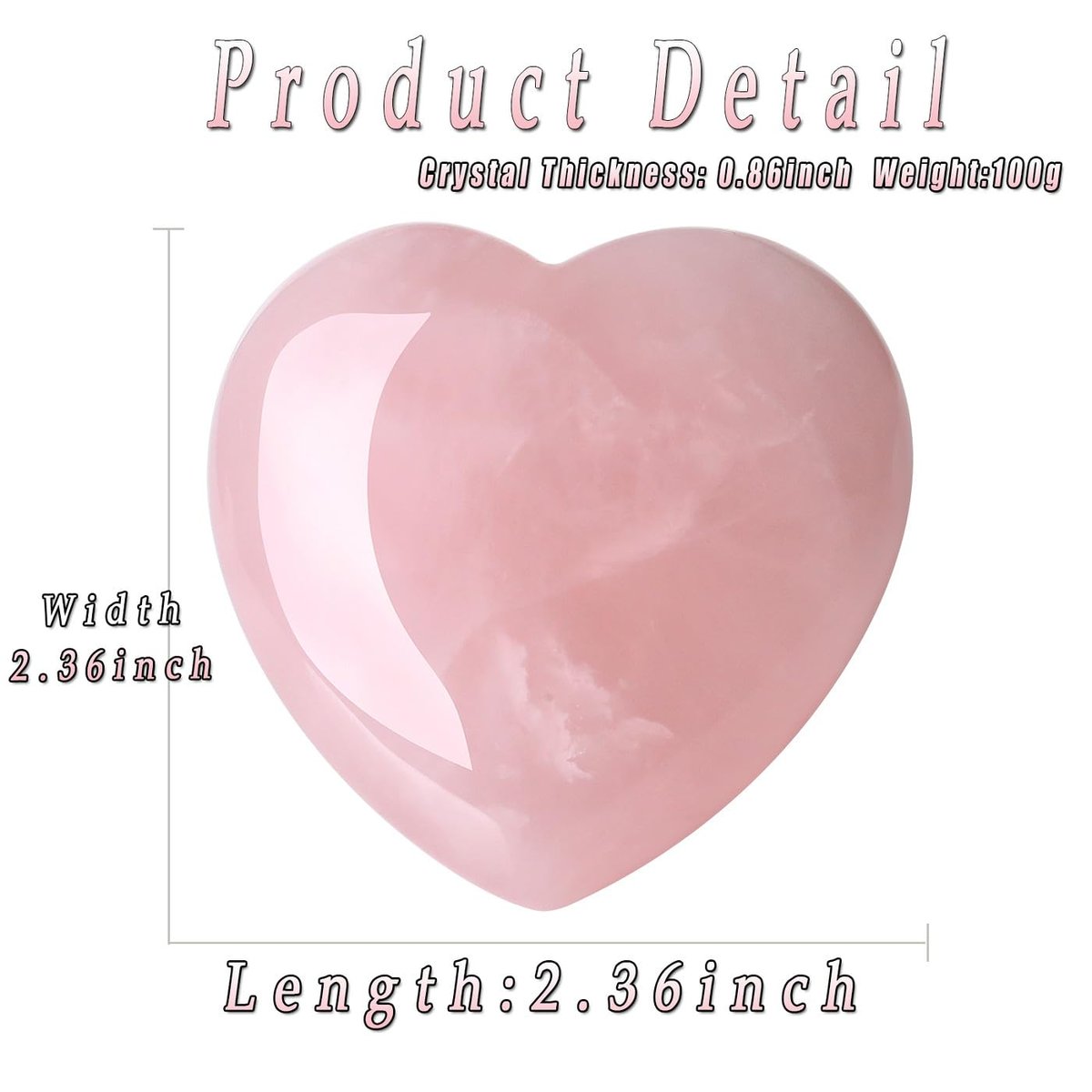 MAIBAOTA 60 mm Rosenquarz Herzstein – Geschenk für Mama & Frauen, natürlicher Reiki-Heilstein, poliertes Herz