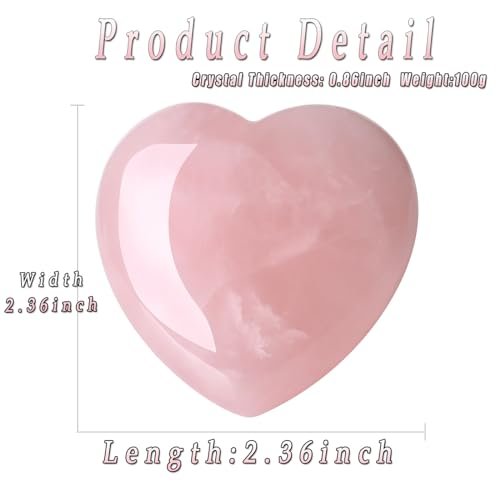 MAIBAOTA 60 mm Rosenquarz Herzstein – Geschenk für Mama & Frauen, natürlicher Reiki-Heilstein, poliertes Herz