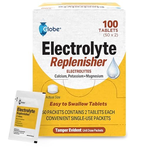 Globe Elektrolyt-Ersatz-Tabletten für Rehydrierung, Trainingserholung, Jugend- & Erwachsenensportler, Wandern, Camping & Sporterholung – 50 Packungen mit je 2 Tabletten, 100 Stück