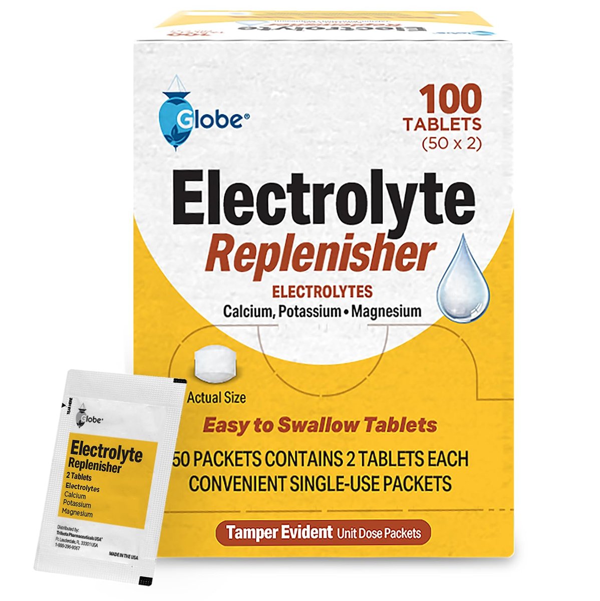 Globe Elektrolyt-Ersatz-Tabletten für Rehydrierung, Trainingserholung, Jugend- & Erwachsenensportler, Wandern, Camping & Sporterholung – 50 Packungen mit je 2 Tabletten, 100 Stück