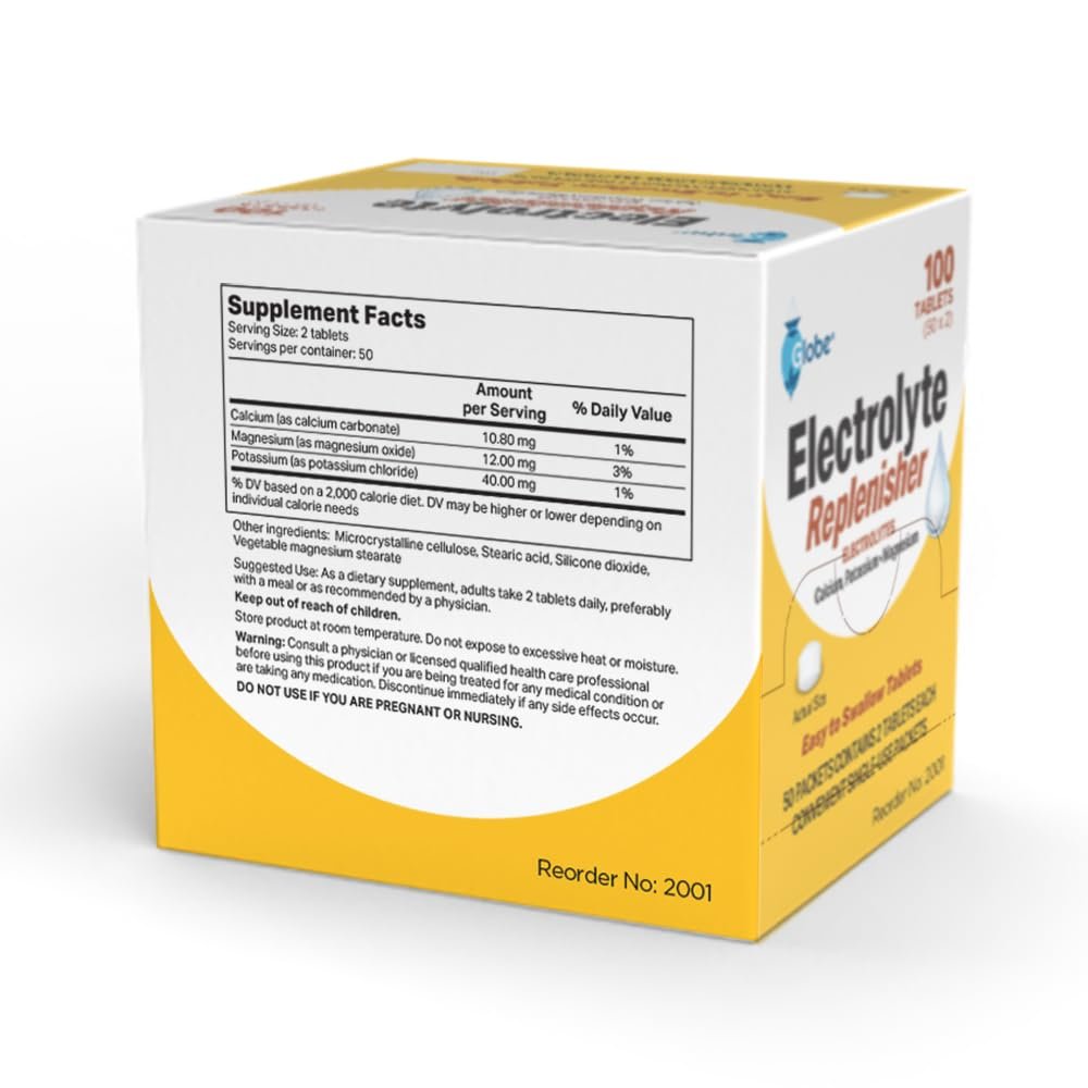 Globe Elektrolyt-Ersatz-Tabletten für Rehydrierung, Trainingserholung, Jugend- & Erwachsenensportler, Wandern, Camping & Sporterholung – 50 Packungen mit je 2 Tabletten, 100 Stück