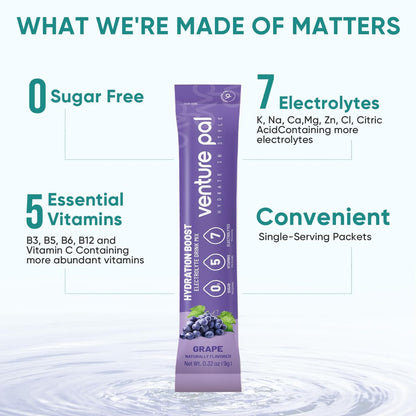Venture Pal Zuckerfreies Elektrolytepulver - Liquid Daily IV Drink Mix für schnelle Hydratation & Party-Erholung | 5 Vitamine & 7 Elektrolyte | Keto-freundlich | Nicht-GVO | Zertifiziert vegan | 16 Sticks