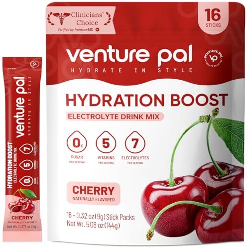 Venture Pal Zuckerfreie Elektrolyt-Pulverbeutel - Flüssiger Daily IV Drink für schnelle Hydration & Party-Erholung | 5 Vitamine & 7 Elektrolyte | Keto-freundlich | Non-GMO | Vegan | 16 Sticks
