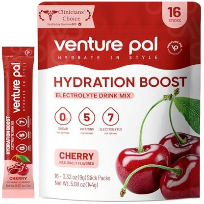 Venture Pal Zuckerfreie Elektrolyt-Pulverbeutel - Flüssiger Daily IV Drink für schnelle Hydration & Party-Erholung | 5 Vitamine & 7 Elektrolyte | Keto-freundlich | Non-GMO | Vegan | 16 Sticks