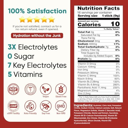 Venture Pal Zuckerfreie Elektrolyt-Pulverbeutel - Flüssiger Daily IV Drink für schnelle Hydration & Party-Erholung | 5 Vitamine & 7 Elektrolyte | Keto-freundlich | Non-GMO | Vegan | 16 Sticks