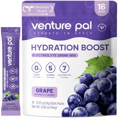 Venture Pal Zuckerfreies Elektrolyt-Pulver – Beutel mit Flüssigkeits-Getränkemischung für schnelle Hydratation & Partynachbereitung | 5 Vitamine & 7 Elektrolyte | Keto-freundlich | Nicht-GVO | Zertifiziert vegan | 16 Sticks
