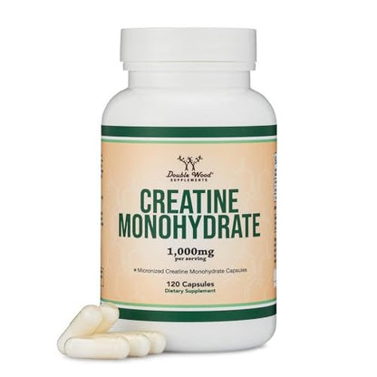 Kreatin-Monohydrat Kapseln – 1g pro Portion, 120 Kapseln – ohne Füllstoffe, vegan, non-GMO, glutenfrei von Double Wood