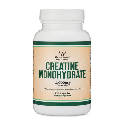 Kreatin-Monohydrat Kapseln – 1g pro Portion, 120 Kapseln – ohne Füllstoffe, vegan, non-GMO, glutenfrei von Double Wood