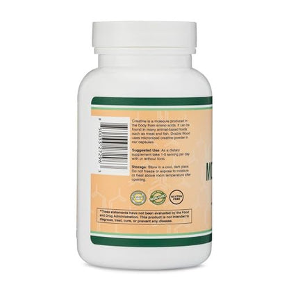 Kreatin-Monohydrat Kapseln – 1g pro Portion, 120 Kapseln – ohne Füllstoffe, vegan, non-GMO, glutenfrei von Double Wood