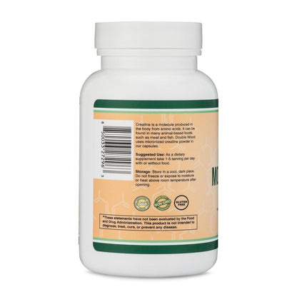 Kreatin-Monohydrat Kapseln – 1g pro Portion, 120 Kapseln – ohne Füllstoffe, vegan, non-GMO, glutenfrei von Double Wood