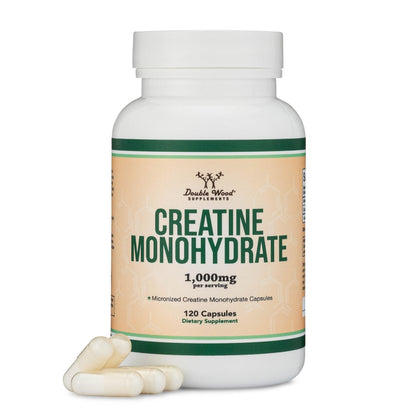 Kreatin-Monohydrat Kapseln – 1g pro Portion, 120 Kapseln – ohne Füllstoffe, vegan, non-GMO, glutenfrei von Double Wood