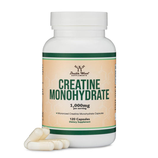 Kreatin-Monohydrat Kapseln – 1g pro Portion, 120 Kapseln – ohne Füllstoffe, vegan, non-GMO, glutenfrei von Double Wood