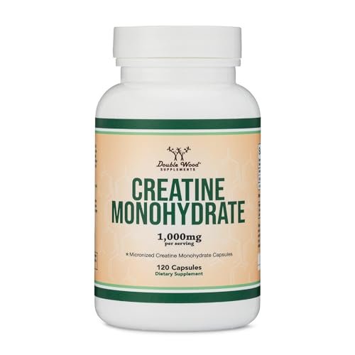 Kreatin-Monohydrat Kapseln – 1g pro Portion, 120 Kapseln – ohne Füllstoffe, vegan, non-GMO, glutenfrei von Double Wood