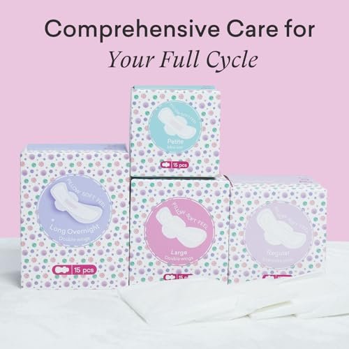 PurComfy Teens Maxi Period Pads mit Flügeln für Tweens, Bio-Baumwoll-Slipeinlagen für Mädchen 9-14, Teen Large, 15 Stück
