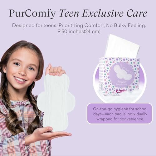PurComfy Bio-Baumwoll-Pads für Teenager mit Flügeln – 18 Stück, reguläre Größe für Mädchen von 9–14 Jahren
