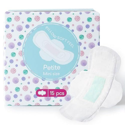PurComfy Teen Period Pads mit Flügeln für Tweens – Bio-Baumwoll-Binden für Mädchen 9-14 Jahre, Mini Petite, 15 Stück