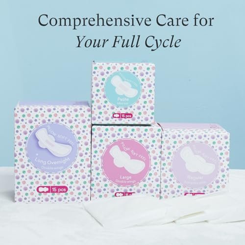 PurComfy Teen Period Pads mit Flügeln für Tweens – Bio-Baumwoll-Binden für Mädchen 9-14 Jahre, Mini Petite, 15 Stück