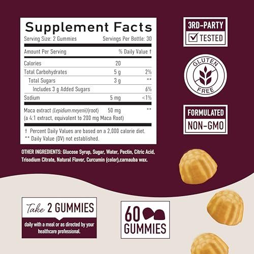 Maca Root Gummies | Antrieb, Leistung & Energie | Hochkonzentrierter 4:1-Extrakt | Hormonbalance für Frauen | Leckerer Pfirsichgeschmack | Vegan, Nicht-GVO & Drittanbieter-getestet | 60 Maca-Gummis