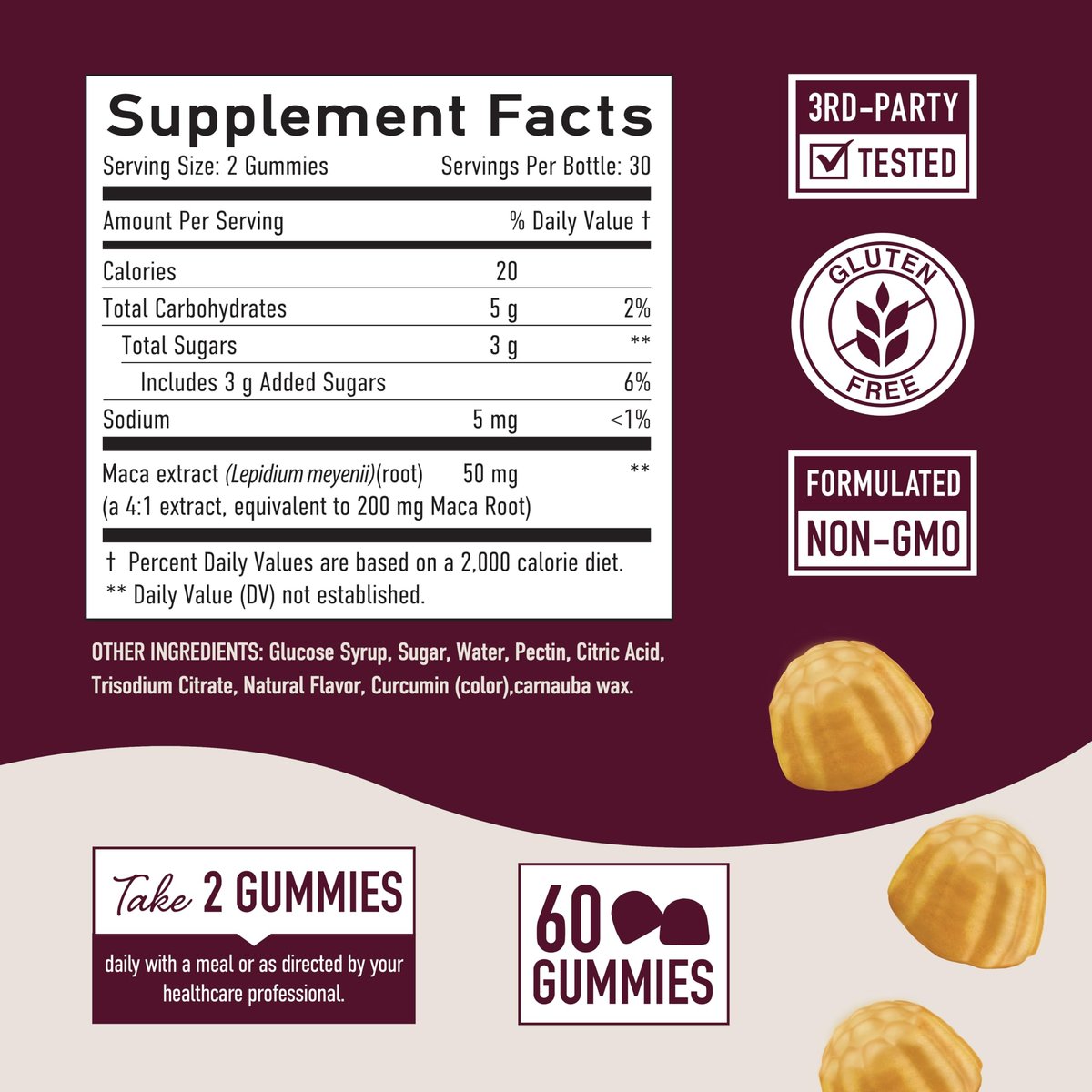 Maca Root Gummies | Antrieb, Leistung & Energie | Hochkonzentrierter 4:1-Extrakt | Hormonbalance für Frauen | Leckerer Pfirsichgeschmack | Vegan, Nicht-GVO & Drittanbieter-getestet | 60 Maca-Gummis