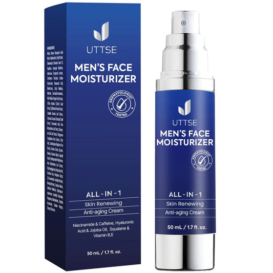 6-in-1 Anti-Aging Gesichtscreme für Männer: Faltcreme mit Kollagen, Hyaluronsäure, Vitamin E & B, Sheabutter – Dunkle Flecken & Augenringe Behandlung – 1,7 oz