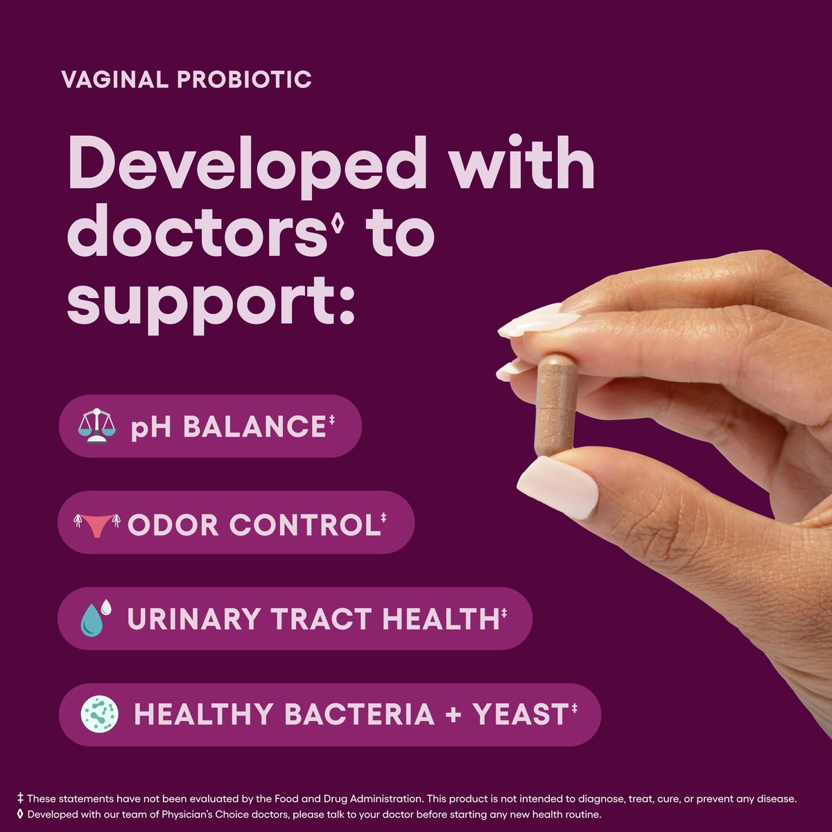 Physician's CHOICE Vaginale Probiotika für Frauen - pH-Balance, Geruchskontrolle, Hefegleichgewicht, Vaginalflora & Frauengesundheit - 6B KBE mit organischen Präbiotika und Cranberry-Extrakt - 30 Kapseln