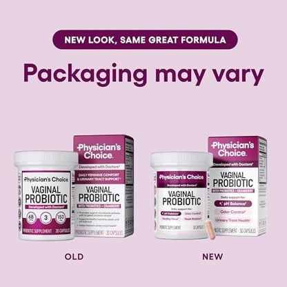 Physician's CHOICE Vaginale Probiotika für Frauen - pH-Balance, Geruchskontrolle, Hefegleichgewicht, Vaginalflora & Frauengesundheit - 6B KBE mit organischen Präbiotika und Cranberry-Extrakt - 30 Kapseln