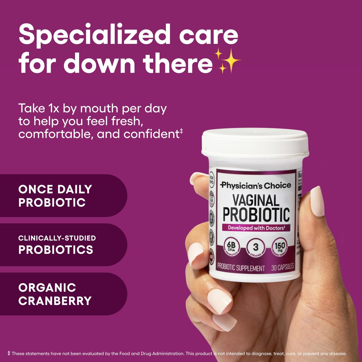 Physician's CHOICE Vaginale Probiotika für Frauen - pH-Balance, Geruchskontrolle, Hefegleichgewicht, Vaginalflora & Frauengesundheit - 6B KBE mit organischen Präbiotika und Cranberry-Extrakt - 30 Kapseln