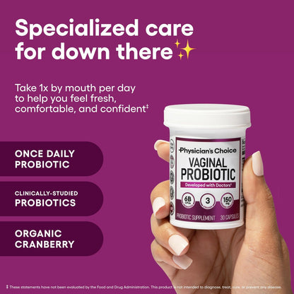 Physician's CHOICE Vaginale Probiotika für Frauen - pH-Balance, Geruchskontrolle, Hefegleichgewicht, Vaginalflora & Frauengesundheit - 6B KBE mit organischen Präbiotika und Cranberry-Extrakt - 30 Kapseln