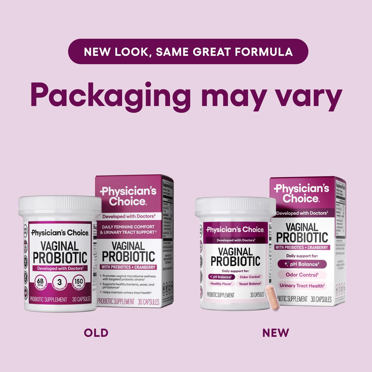 Physician's CHOICE Vaginale Probiotika für Frauen - pH-Balance, Geruchskontrolle, Hefegleichgewicht, Vaginalflora & Frauengesundheit - 6B KBE mit organischen Präbiotika und Cranberry-Extrakt - 30 Kapseln