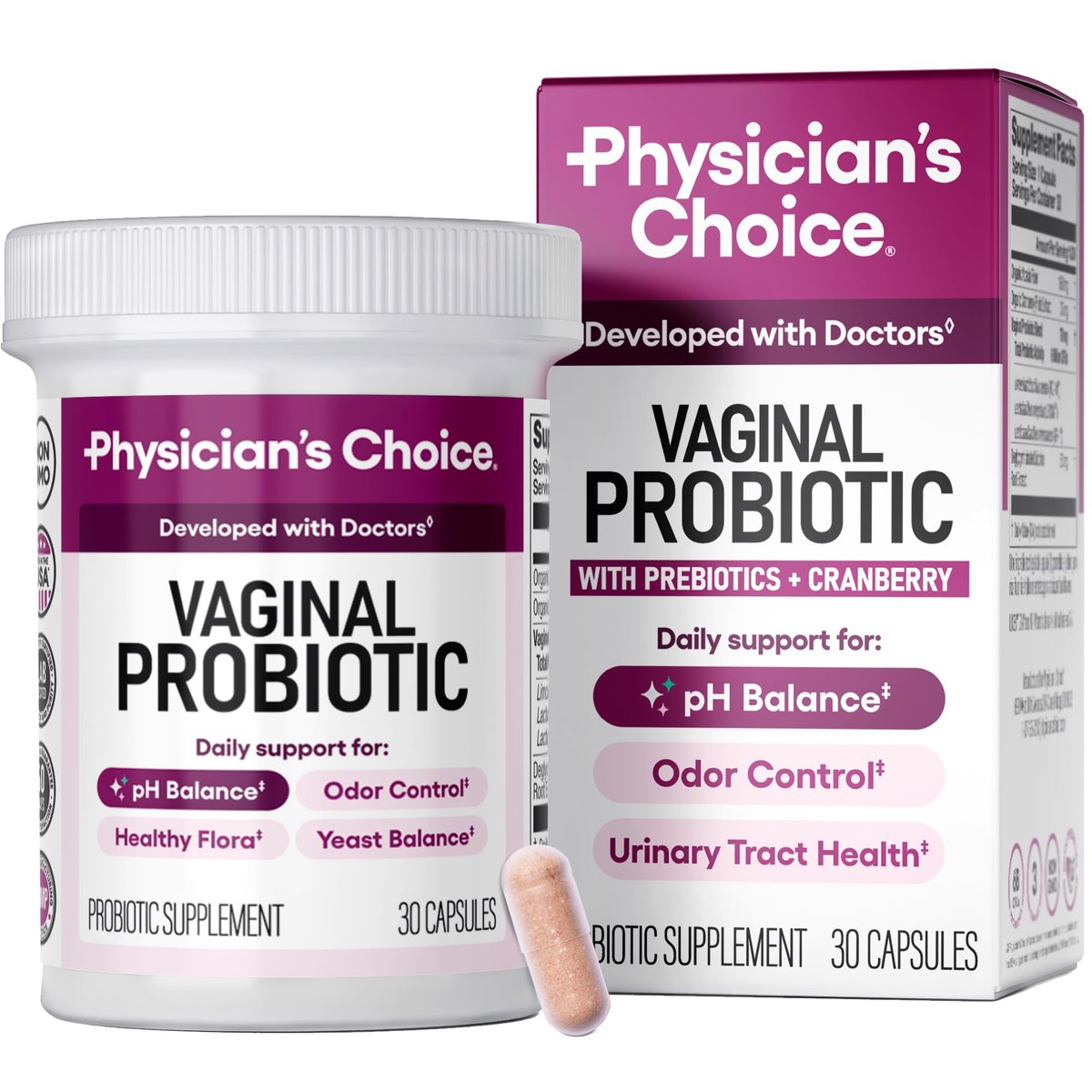 Physician's CHOICE Vaginale Probiotika für Frauen - pH-Balance, Geruchskontrolle, Hefegleichgewicht, Vaginalflora & Frauengesundheit - 6B KBE mit organischen Präbiotika und Cranberry-Extrakt - 30 Kapseln